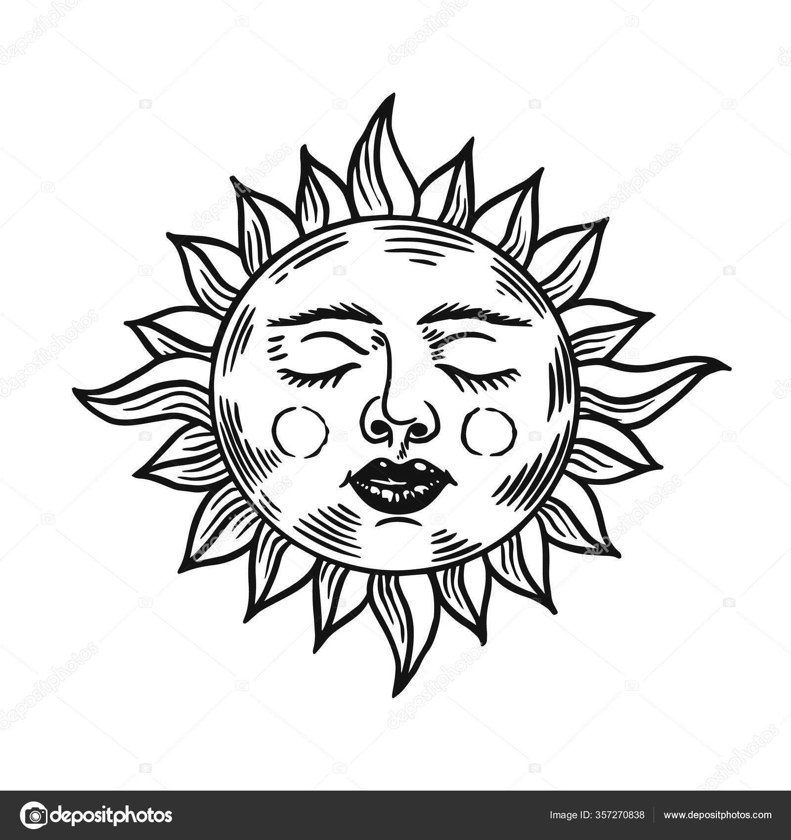 Мистическое спящее солнце. Символ астрономии, алхимии и астрологии