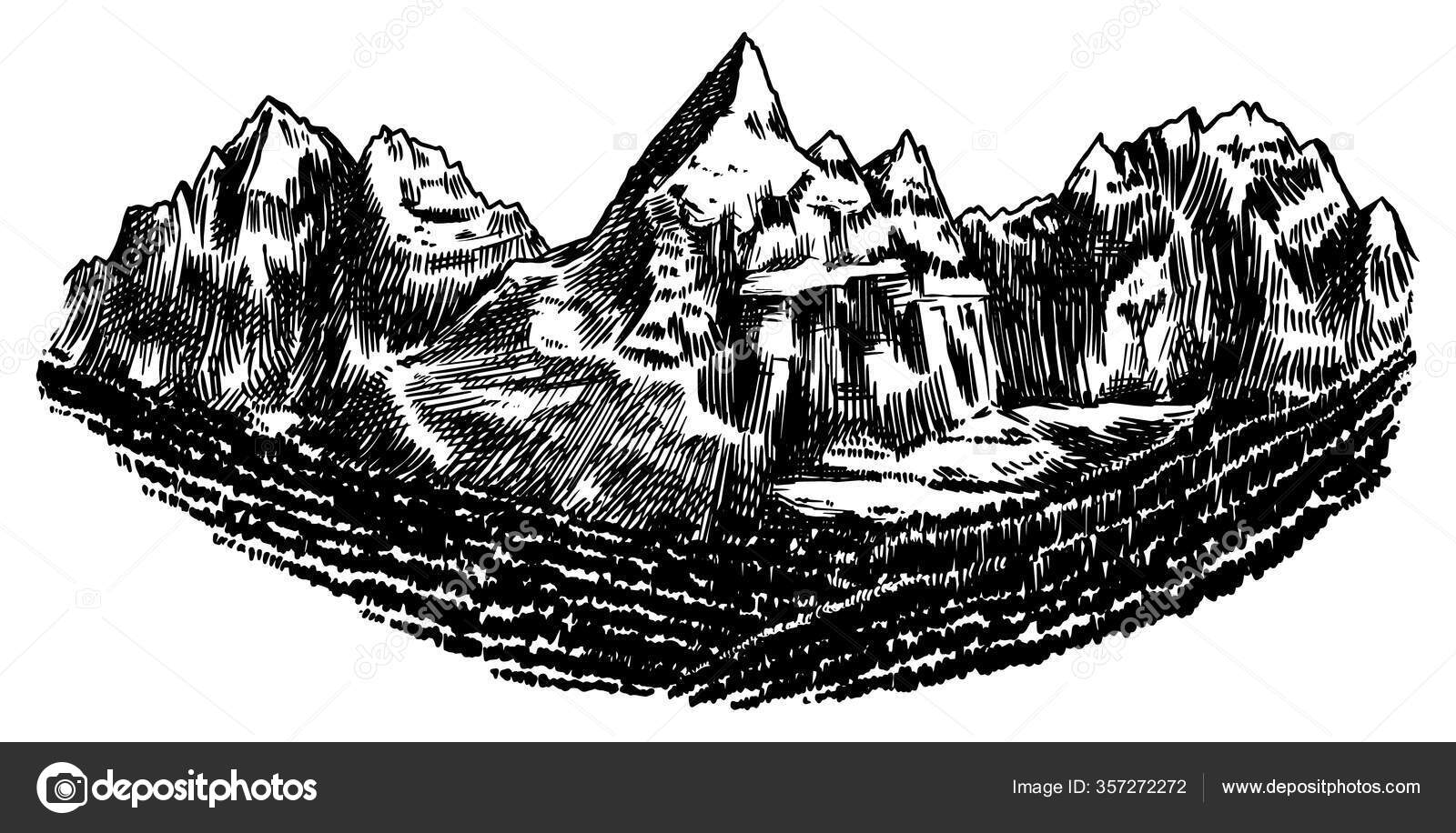 Alps Mountains. Chamonix-Mont-Blanc peaks. Vintage rock, old highlands ...