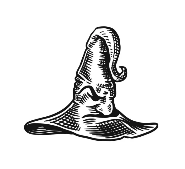 Chapéu mágico de bruxa de Halloween. Roupas míticas. Desenho gravado à mão esboço vintage . — Vetor de Stock
