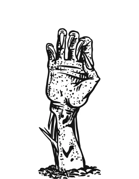 De dödas hand. Halloween krypande zombie koncept. Ritad graverad doodle skiss. Mystisk vektor illustration för tatuering eller t-shirt. — Stock vektor