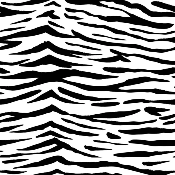 Állati zökkenőmentes minta. Tigris textúra. Csíkos emlősök szőrme. Bőrlenyomat. Ragadozó Álcázás. Nyomtatható háttér. Vektorillusztráció. — Stock Vector