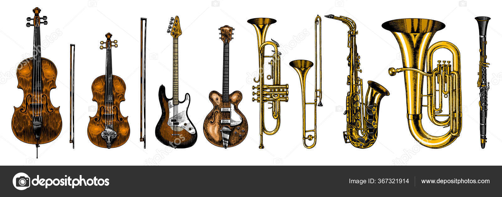 ジャズクラシック風楽器セット。音楽｜Trombone Trumpet(トロムボーン