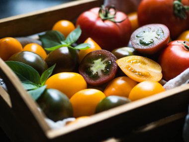 koyu arka plan üzerinde renkli domates