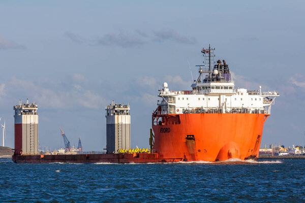 semi submersible heavy lift ship in port Rotterdam