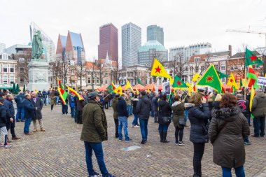 The Hague, the Netherlands - March 11 2018: Kurdish protest rally outside Dutch parliament demonstrating against Turkey and Turkish President Tayyip Erdogan clipart