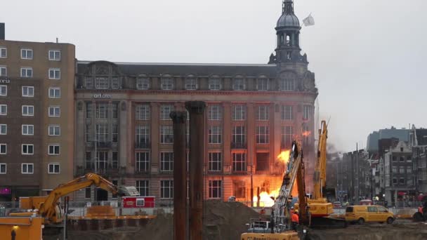 Amsterdam Holandia Stycznia 2020 Pożar Gazu Pobliżu Hoteli Amsterdam Naprzeciwko — Wideo stockowe