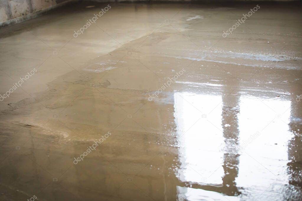 self-leveling floor. floor repair, liquid mixture, leveling flooring.