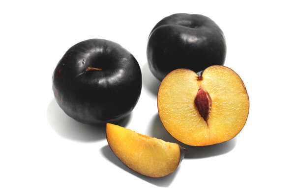 Ripe plum. Plum on white background. 