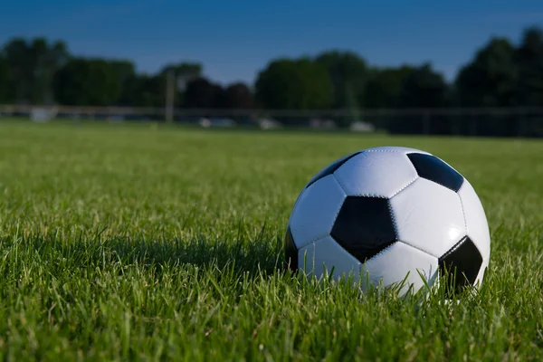 Soccer ball on ground. In the right part of the image space for text, European football