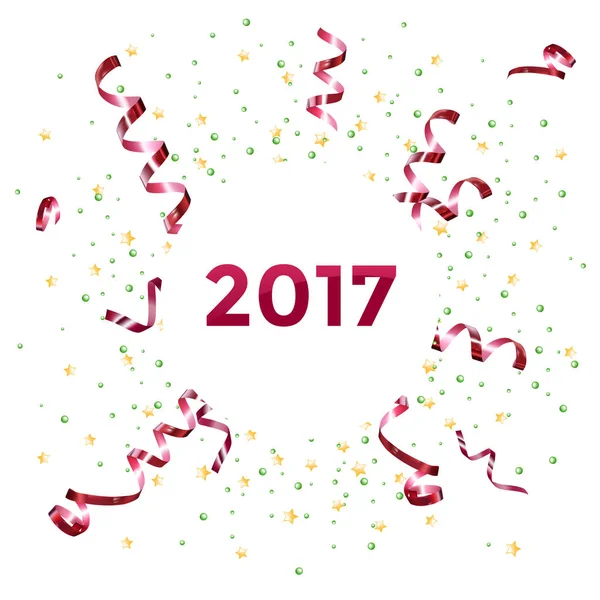Nowy rok 2017 szablon design z chorągwi i konfetti — Wektor stockowy