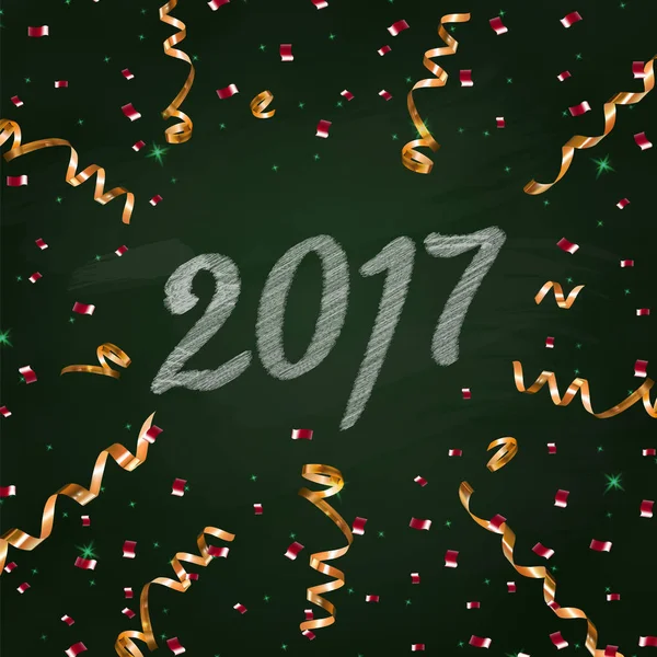 New Year 2017 on green chalk board. Hand drawing style. — Stock Vector
