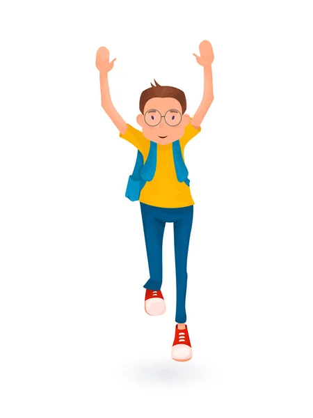 Appy boy running with backpack. Back to school. Cartoon style. — Stock Vector