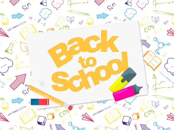 Geri okula okul nesne banner şablon renkli el ile çizilmiş