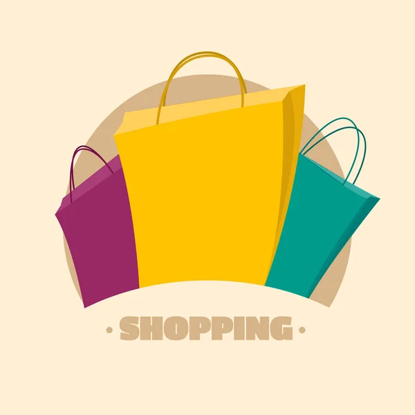 Plantilla Banner de compras. Bolsa de papel de colores. Concepto de descuento . — Vector de stock