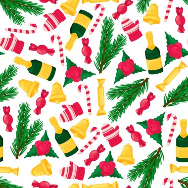 Noel renkli nesne ile seamless modeli. Yeni yıl tasarım öğesi.