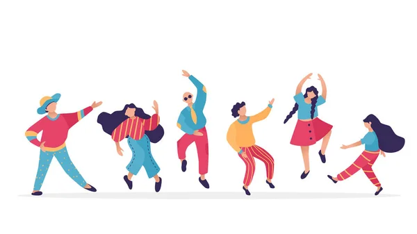 Male and female dancing characters. Set of flat happy people. Fu — стоковый вектор
