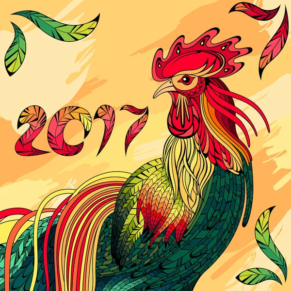 Renkli horoz ile mutlu yeni yıl ve Noel arka plan 