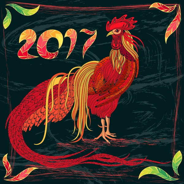 Renkli horoz ile mutlu yeni yıl ve Noel arka plan