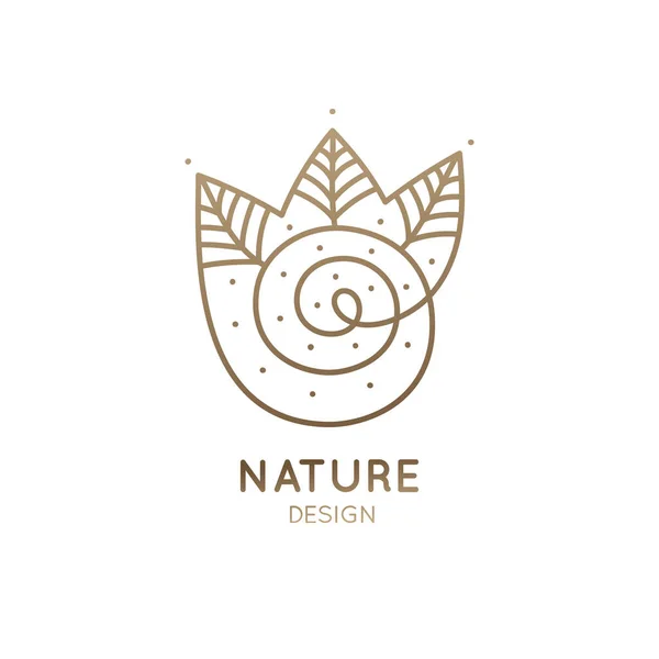 Logo spiral forest. Vector logo of nature. Simple logotype of winter garden, round lake. Outline icon landscape with trees, river, snow - business emblems, badge for travel, holistic, ecology health — ストックベクタ