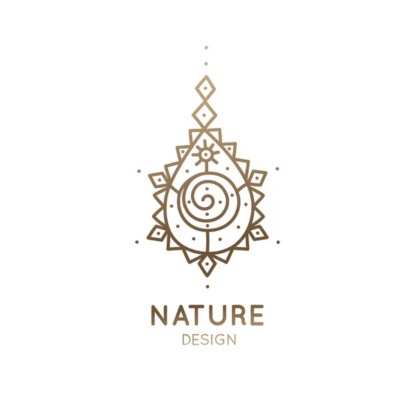 Un tatuaje unalome. Vector logo abstracto elementos de la naturaleza. Emblema lineal para tatuaje de diseño, embalaje, zen, spa y centro de yoga, joyería. Unalome símbolo de geometría sagrada . — Vector de stock