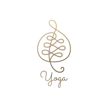 Yaprak soyut. Beyaz arkaplanda dalgalı zarif bir simge. Doğal ürünler, çiçek ve müzik dükkanı, kozmetik ve ekoloji kavramları, spa ve yoga merkezi tasarımları için doğrusal amblem.