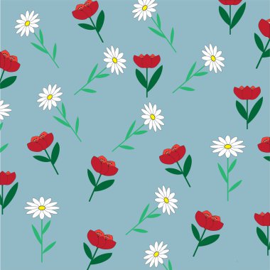 mavi bir arka plan üzerinde çiçek deseni