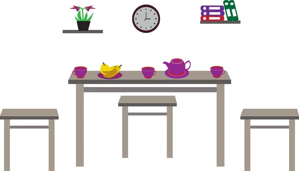 Mesa con juego de té y frutas — Archivo Imágenes Vectoriales