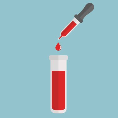 Mavi arka planda kan olan test tüpü