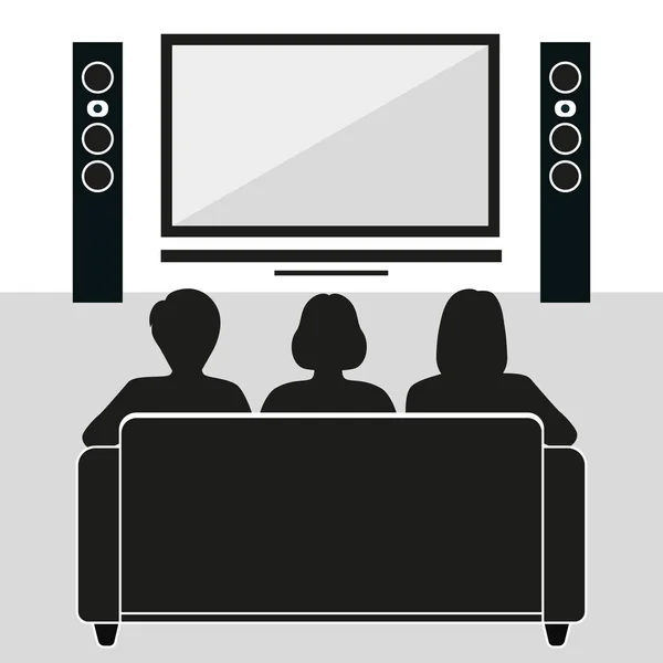 Gri bir arka plan üzerinde Tv nin önünde kanepede kızlar