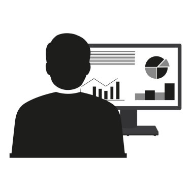 Beyaz bir arka plan bilgisayarda adam