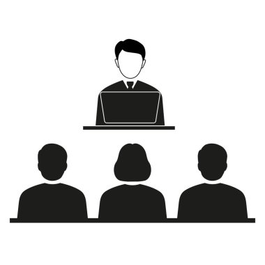 Beyaz arka plan üstünde laptop arkasındaki adam