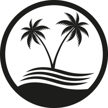 Beyaz bir arka plan üzerinde palmiye ağaçları ile deniz