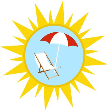 Plaj şemsiyesi ve koltuk mavi bir arka plan üzerinde