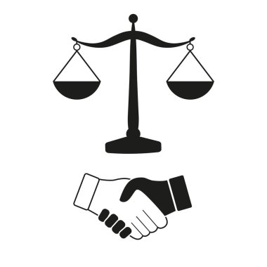 Beyaz bir arka plan üzerinde adalet el sıkışmasının ölçekler