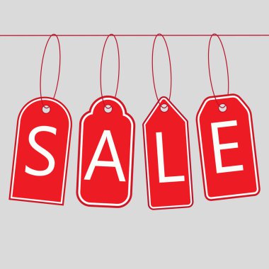 Gri bir arka plan üzerinde kırmızı fiyat etiketleri