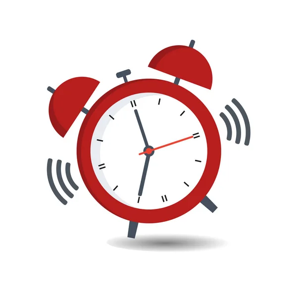 Reloj despertador rojo con una llamada en un fondo blanco — Vector de stock