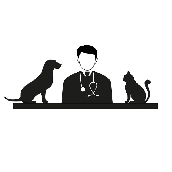 医生兽医与猫和狗 — 图库矢量图片