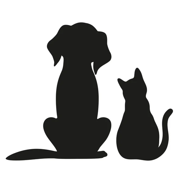 Silhouette de chat et chien sur fond blanc — Image vectorielle