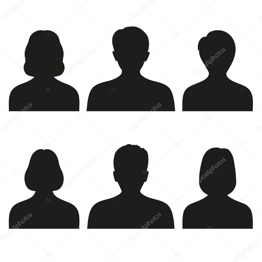 Silhouettes of men and women on a white background