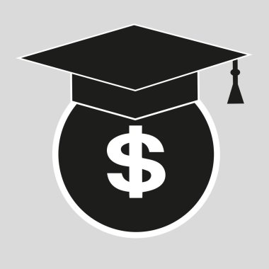 Bir dolar üzerinde gri bir arka plan ile öğrencinin kap