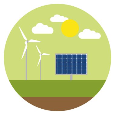 Güneş pili güneş ve çim zemin üzerine