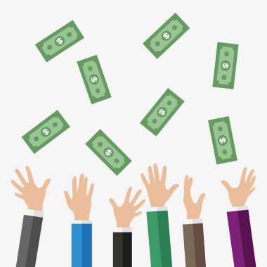 Beyaz bir arka plan üzerinde dolar Kaldır ellerini