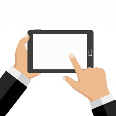 Bilgisayar beyaz bir arka plan üzerinde elinde