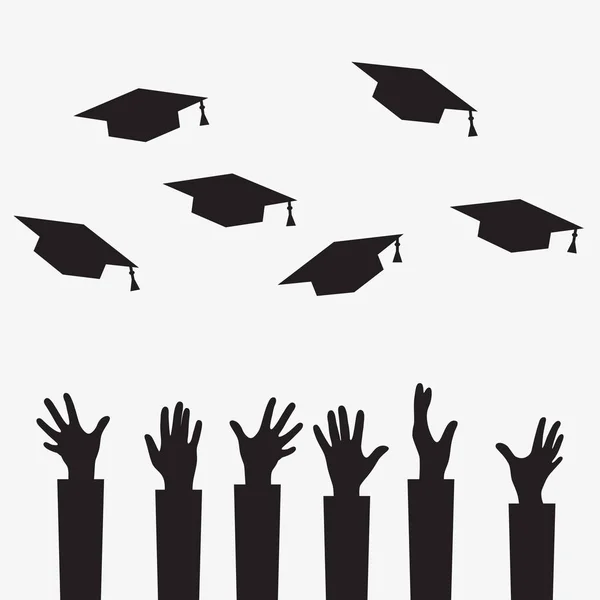 Mãos para cima chapéu de estudante no fundo branco —  Vetores de Stock