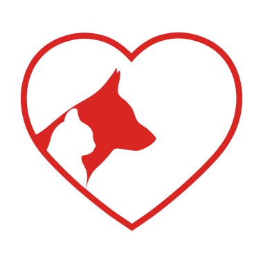 Kedi siluetleri ile arka plan kalbin üzerinde köpek