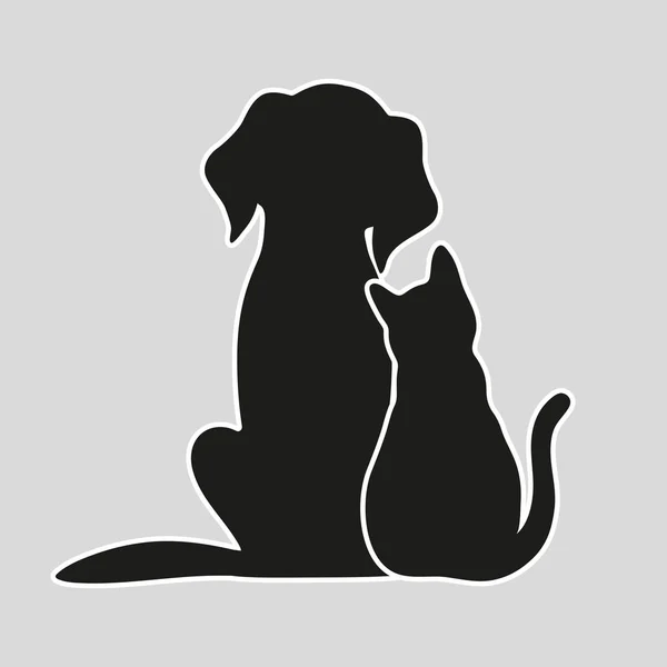 Kedi ve köpek gri bir arka plan üzerinde