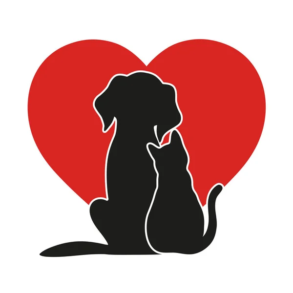 Coração no fundo de um gato e um cão —  Vetores de Stock