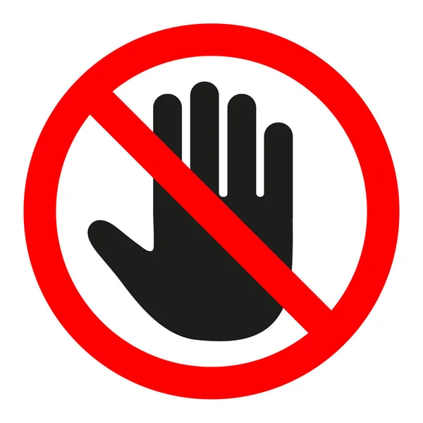 Señal de alto. No hay entrada. Brazo negro en un círculo cruzado rojo. Símbolo Stop hand para actividades prohibidas . — Vector de stock