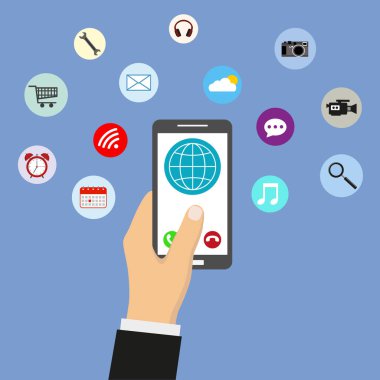Mavi arka planda cep telefonu