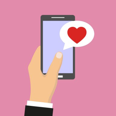 elinde telefon sms mesajı kalp ile